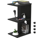 Rcynview Mesitas de Noche Dormitorio con Enchufes y Puertos USB, 1x Mesita de Noche con Ruedas Mesilla de Noche Minimalista de Madera con función de Carga Estación de Carga Mesa Auxiliar Salón 40x30x60cm Negro