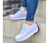 Zapatillas de deporte de mujer de color sólido Zapatos de lona con cordones Zapatos casuales de fondo grueso