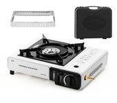 Hornillo de gas portátil, Estufa de cassette portátil, compacto de camping con maletín de transporte, cocina de exterior ajustable continuamente con encendido piezoeléctrico automático, Estufa cassette de doble uso ESTUFA DE GAS PORTÁTIL