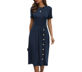 Vestido casual de mujer Verano Vestido de punto casual de mujer con botón de color sólido