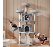 Árbol Rascador para 3-5 Gatos Adultos de Altura 175 cm Grande Torre para Gatos Mascota con 3 Plaraformas Gris Claro