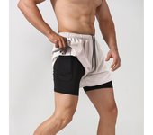 Men's running sports shorts 2-in-1 with phone pocket, suitable for marathons, outdoor use of polyester spandex materials in