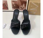 New French pointed high heels with bow decoration open-toed back empty heel half-drag women's high-heeled sandals