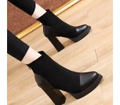 Women's Shoes and Ankle Boots Womens Fashion Thick Bottom Boots Flocking Back Zip Chunky High Heels Women