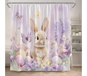 Funny Easter Shower Curtains Cute Cat Rabbit Eggs Butterfly Tulip Flowers Rustic Fabric Home Bathroom Curtain Decor With Hooks