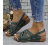 Women's wedge high-heeled sandals with magical shoelaces, comfortable, Roman, trendy, fashionable, outdoor