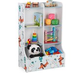 90x59x30 cm, Organizador Juguetes 8 Baldas, Librería Niños, Estampados Perros, Multicolor, Tablero de Fibras