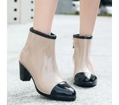 Rain Boots  Women Chunky Heels Rubber Shoes Waterproof Garden Work Galoshes Ankle Boot Rainshoes Footwear