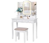 Conjunto Blanco  Espejo Tríptico Y 3 Modos De Colores, Mesa De Maquillaje
