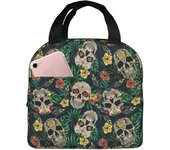Flower Sugar Skull Insulated Lunch Bag Women, Reusable Leakproof Lunch Box for Women, Lunchbox Cooler Bag Lunch Tote for Adults Women