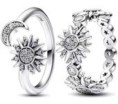 2024 925 Silver Ring Celestial Sparkling Moon Sun Ring S925 Finger Ring Diy Women Fine Jewelry