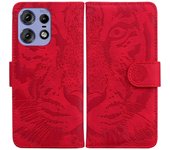For Motorola Edge 50 Pro 5G Leather Case Phone Wallet Cover Tiger Pattern Imprinted