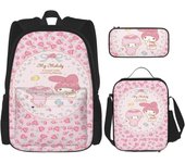 Backpack 3 Piece Set Kuromi Anime My Melody Laptop Backpack Pencil Case Lunch Bag Combination For Travel Work Camping