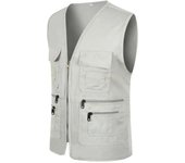GASL-Chaleco hombre, chaqueta multi-bolsillos-zip, pesca sin mangas, trabajo acampar, exteriores V-cuello, voluntario.