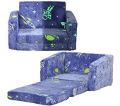 Sillón Infantil Plegable Sofá Infantil Reclinable 2 en 1 Sofá para Bebés Tapizado de Tela Luminosa Cojín y Funda Lavables para Dormitorio Salón Azul