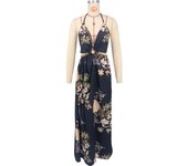 Women's Floral Print Chain Decor Split Thigh Tie Back Cami Dress, Casual Ring Linked Halter Backless Maxi Dress for Beach Holiday Vacation, Dresses for Women, Ladies Summer Clothes
