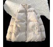Chaqueta de algodón simple y cálida de felpa para hombre y mujer, con cuello levantado, holgada, top de invierno