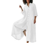 Cotton enWomen Oversized Vintage Button Jumpsuit Summer Women Casual Beach Playsuit Wide Legs Pants Loose Romper