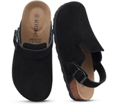 Crestar Women's Suede Clogs with Adjustable Strap Fashion Cork Footbed Genuine Leather Mules Outdoof New Slip on Potato Shoes