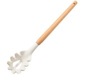 Utensilios de cocina blancos, herramienta de silicona con mango multifunción de madera