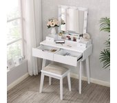 Tocador Mesa de Maquillaje con Espejo y Luces LED con Espejo Iluminado 10 Bombillas LED Mesa con 4 cajones 2 separadores para Manualidades Taburete Acolchado Organizador móvil Negro