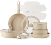 CAROTE 15pcs Ceramic Cookware Set, Ollas y Sartenes Set Non Stick, Inducción Cocina Cookware Sets, Non Stick RV Cookware Set con mango desmontable, lavavajillas / horno seguro Cookware Set