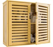 Armario de Baño de Pared con Puertas, Bambú Muebles de Baño, Armario Colgante con Estante Ajustable, Organizador de Almacenamiento de Ahorro de Espacio sobre el Inodoro, Blanco