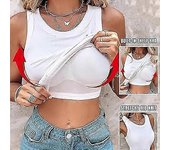 Women Stretch Slim Round Neck Ribbed Tank Top with Bra  BSSM