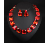 Conjuntos de joyas de boda de cristal rojo geométrico bohemio para mujer, diamantes de imitación llamativos, Color dorado, claví