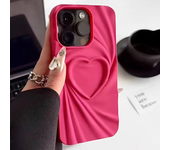 Fashion Fold Wrinkle 3D Love Heart  Case For  13 14 15 Pro Max 16 Plus 11 12 ProMax Soft Matte Silicone Full Cover