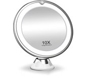 Espejo de Maquillaje Portátil con Luz LED 10x Más Grande, Pantalla Táctil, Batería Seca