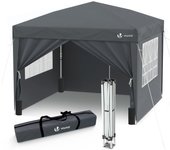 Carpa Plegable Gazebo 3x3m con 4 Paredes y 4 Bolsas de Arena, Cenador Pabellón de Jardín para Camping, Fiestas, Exterior, Color Gris