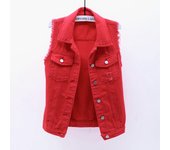 Women's sleeveless denim jacket, ve worn, caramel color
