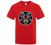 Men's goat head five color creative round neck summer cotton T-shirt, breathable cartoon loose street clothing