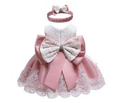 2pcs Newborn Baby Girl Dress Lace Princess Tutu Dress Birthday Holiday Party Dress + Headband Outfits 0-24M