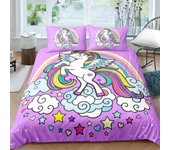 Rainbow white horse cartoon comforter set children's set soft 100% polyester 3D digital printing teenage girls bedding set