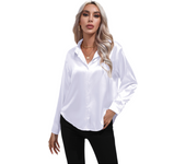 Camisa de manga larga de las mujeres elegante color camisa de hojalata satén de las mujeres imitación de seda camisa de manga