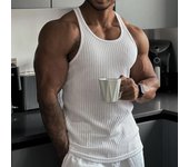 Four Seasons de punto Vertical Stripe Fitness Sports Chaleco ajustado Chaleco en forma de I para hombre