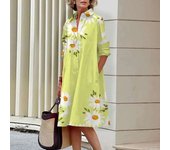 Elegant autumn shirt to fashionable loose long sleeved office women's green and red lapel dress