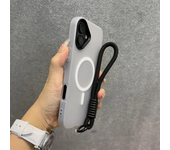 Funda de lujo 3 en 1 con cordón Magsafe para iPhone 16 15 14 Plus 13 12 Pro Max, funda suave mate transparente magnética con