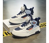 Nuevos zapatos de tablero alto con botón giratorio para niños de moda, superficie de cuero para niños de hip-hop