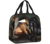 Black Friesian  Prancing Insulated Bag Resuable Warm Cooler Thermal Horse Lunch Tote Box for Women Kids School