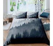 3PCS Quilt Cover Smoky Mountain Bedding Forest Duvet Cover King Grey Tree Comforter Cover Mountain with Forest Retro Print Decorative Bedding Set