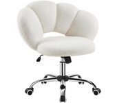 Silla de Escritorio Silla de Oficina Ergonómica sin Brazos Tapizada Blanca con Ruedas Giratorias Respaldo Diseño Nube en Tejido Bouclé Altura Ajustable