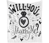 Engagement Party Throw Blanket, Western Themed Will You Marry Me Words with Hearts Celebration Image,Accent Piece Soft Couch Cover for Adults, Black and White