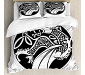 Celtic King/Queen Size Duvet Cover Set Astronomical Druidic Symbol of A Mythical Dragon Illustration Polyester Comforter Cover