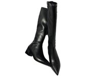 Autumn and Winter Fashion Ladies Knee Boots Pointy Head Chunky Heel Shoes Women Pointed Shoes Zipper Thigh High Boots Women