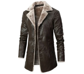2025 Men Winter Long Thick Fleece PU Leather Jacket New Winter Fashion Suit Collar Men's Windbreaker Leather Jacket Coats