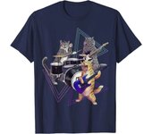 Cat Band Rock Kitties on Bass Guitar and Drum Funny MenT-Shirt Men Clothing Casual Cotton Daily Four Seasons Streetwear