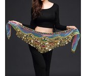 Belly Dance Belt Newest Multi-Color Glass Silk Belly Dancing Belt Scarf Crystal Bellydance Waist Chain Metal CoinHip Scarf